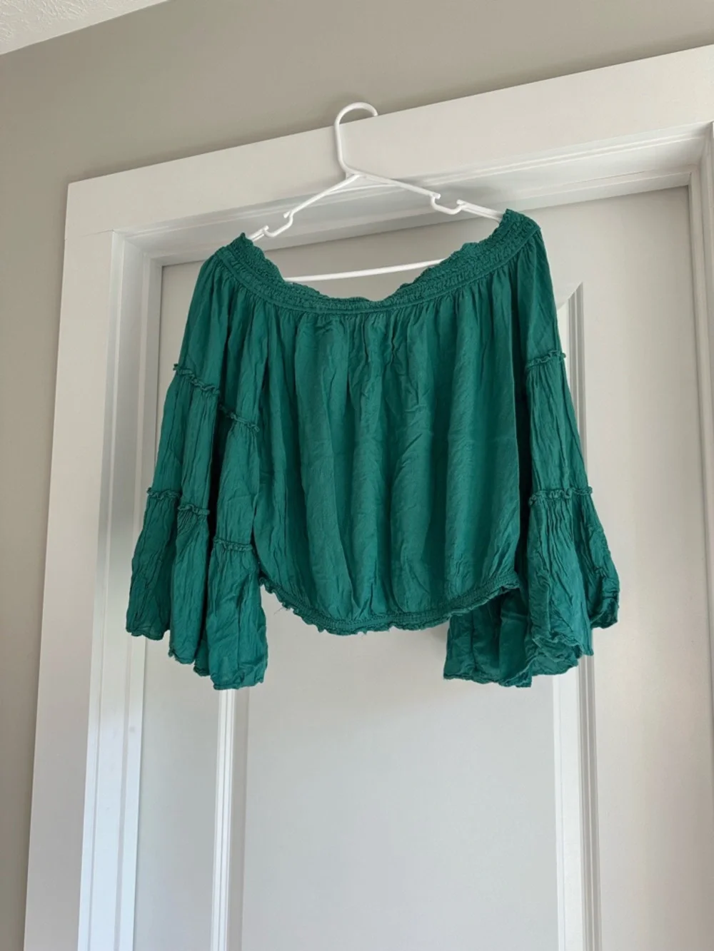 Free People Teal Off-Shoulder Boho Blouse